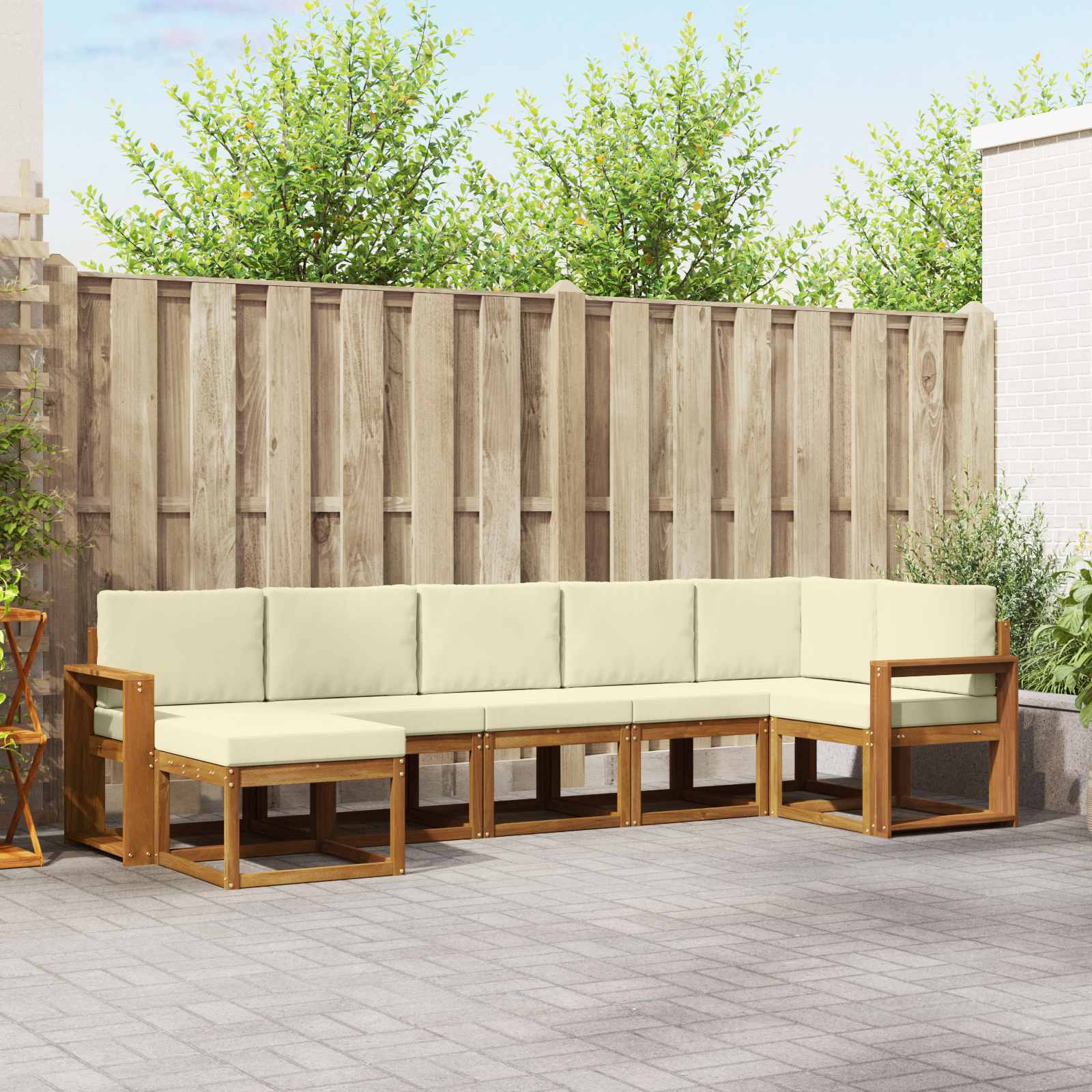 vidaXL Outdoor-Sofagarnitur mit Kissen 7 pcs Natur und Creme