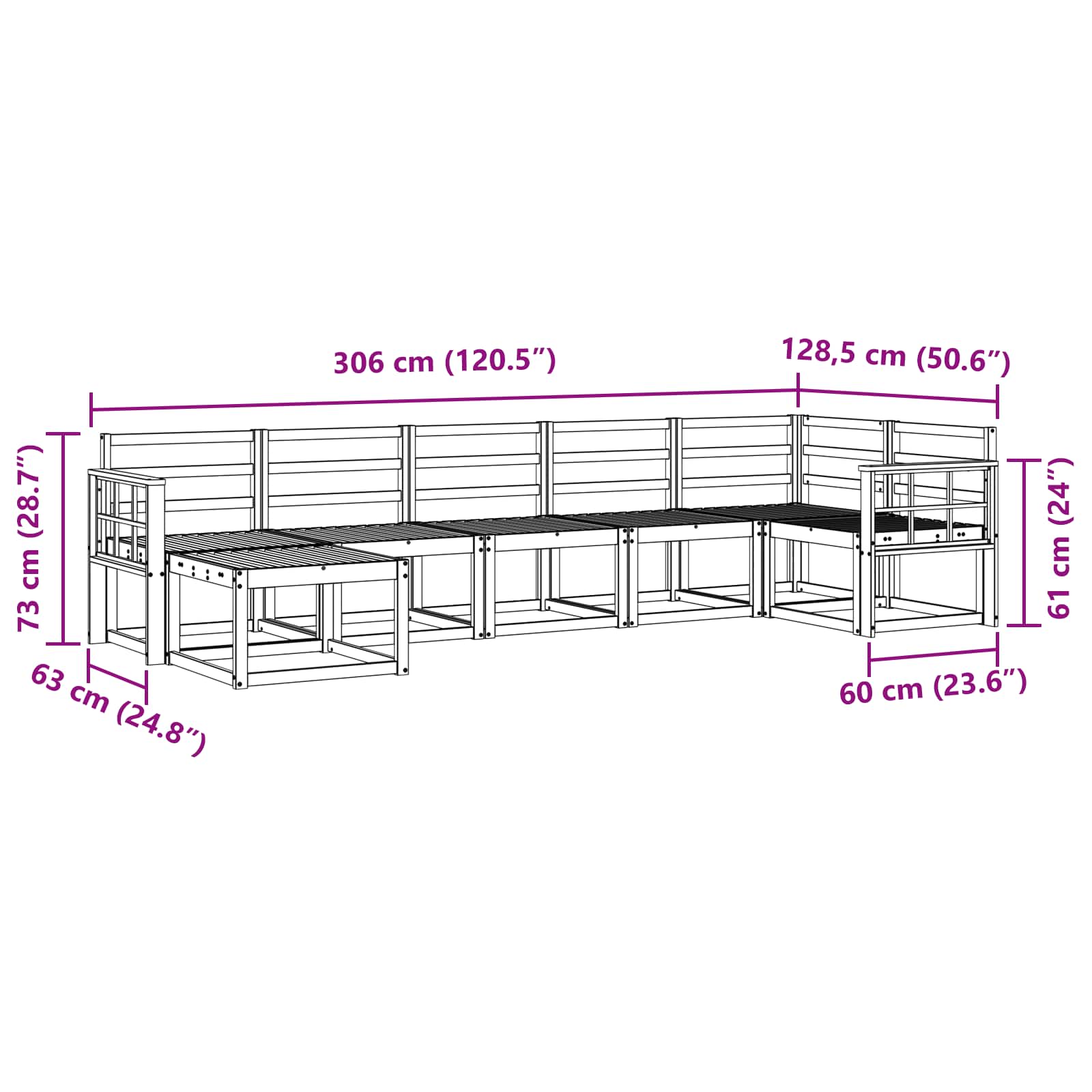 Zunanja garnitura za sedenje 7 pcs Naravna Masiven les akacije - slika 9