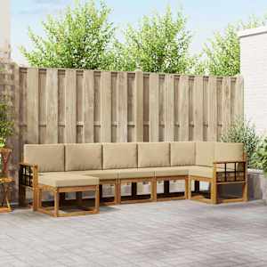 Zunanja garnitura za sedenje z blazino 7 pcs Naravna in bež