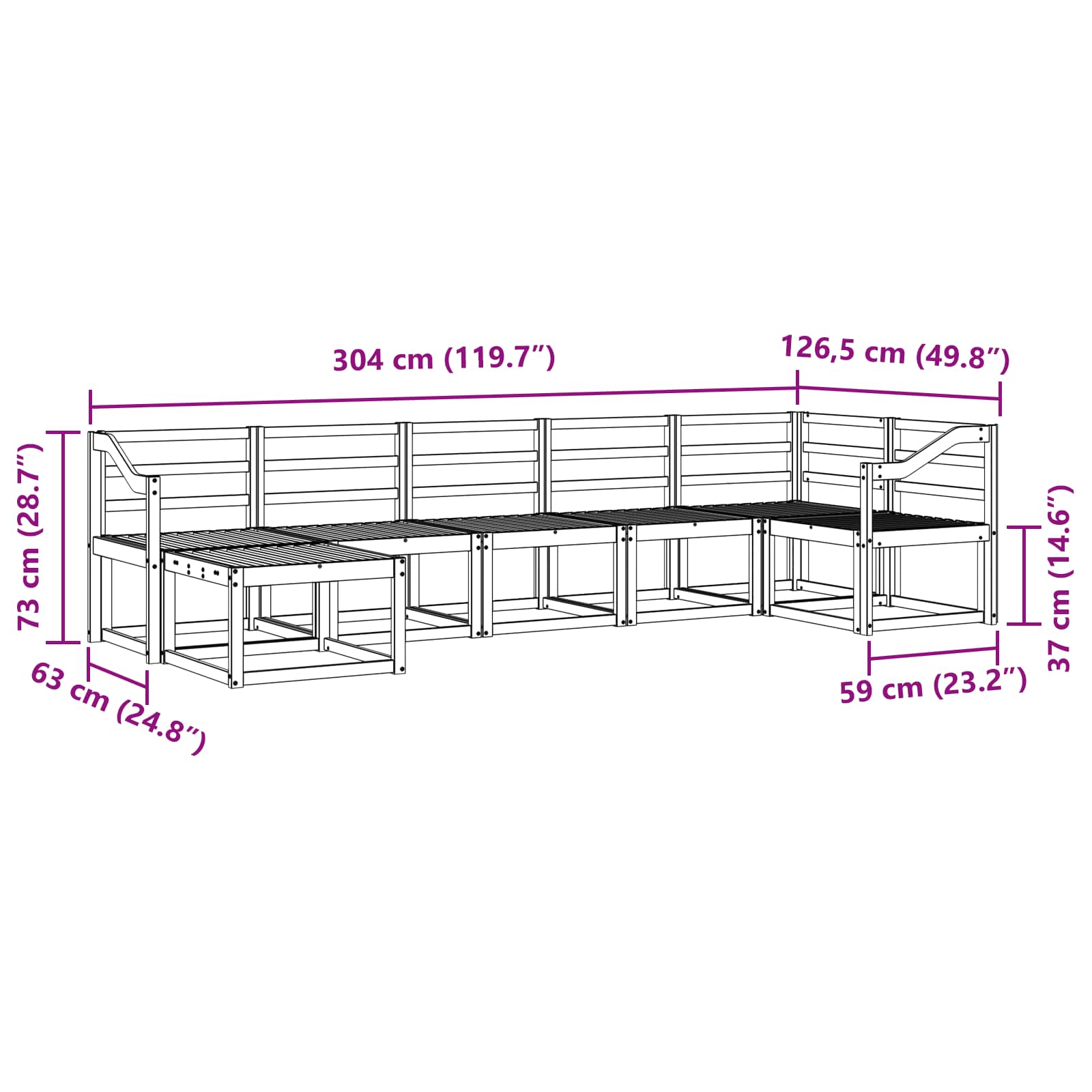 Buiten bankenset 7 pcs Naturel Massief Acaciahout image 9