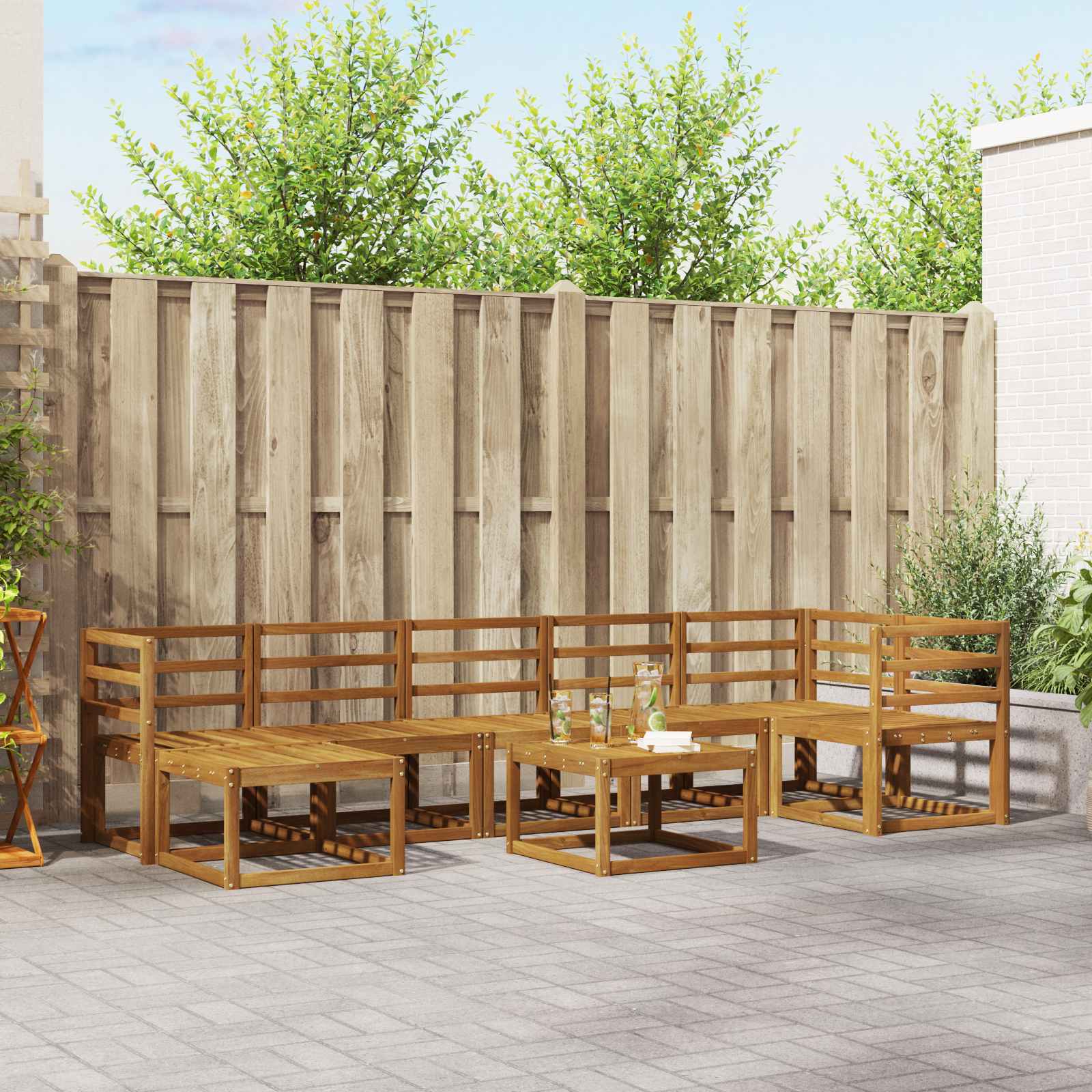 Buiten bankenset 8 pcs Naturel Massief Acaciahout image 1