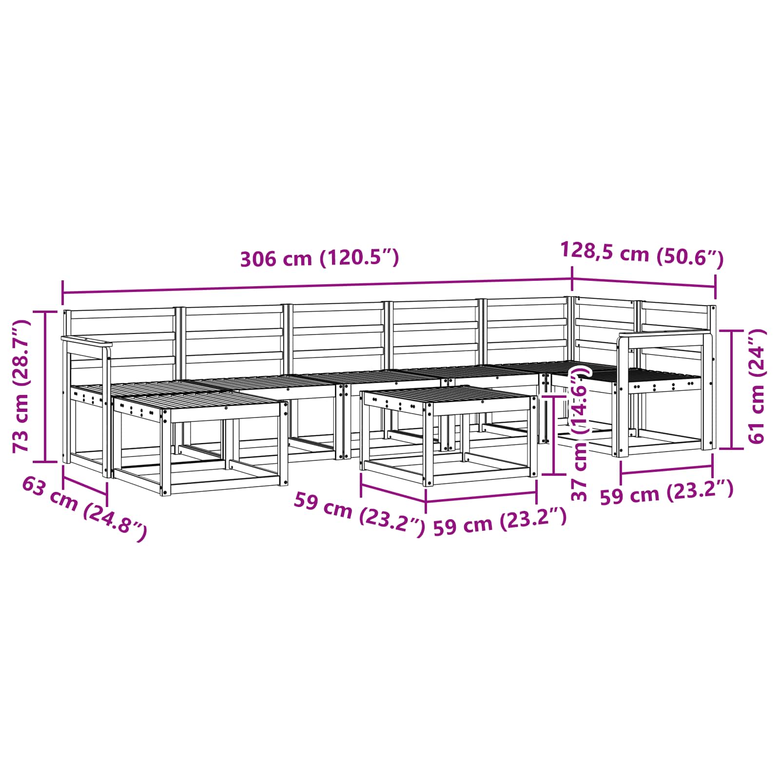 Buiten bankenset 8 pcs Naturel Massief Acaciahout image 11