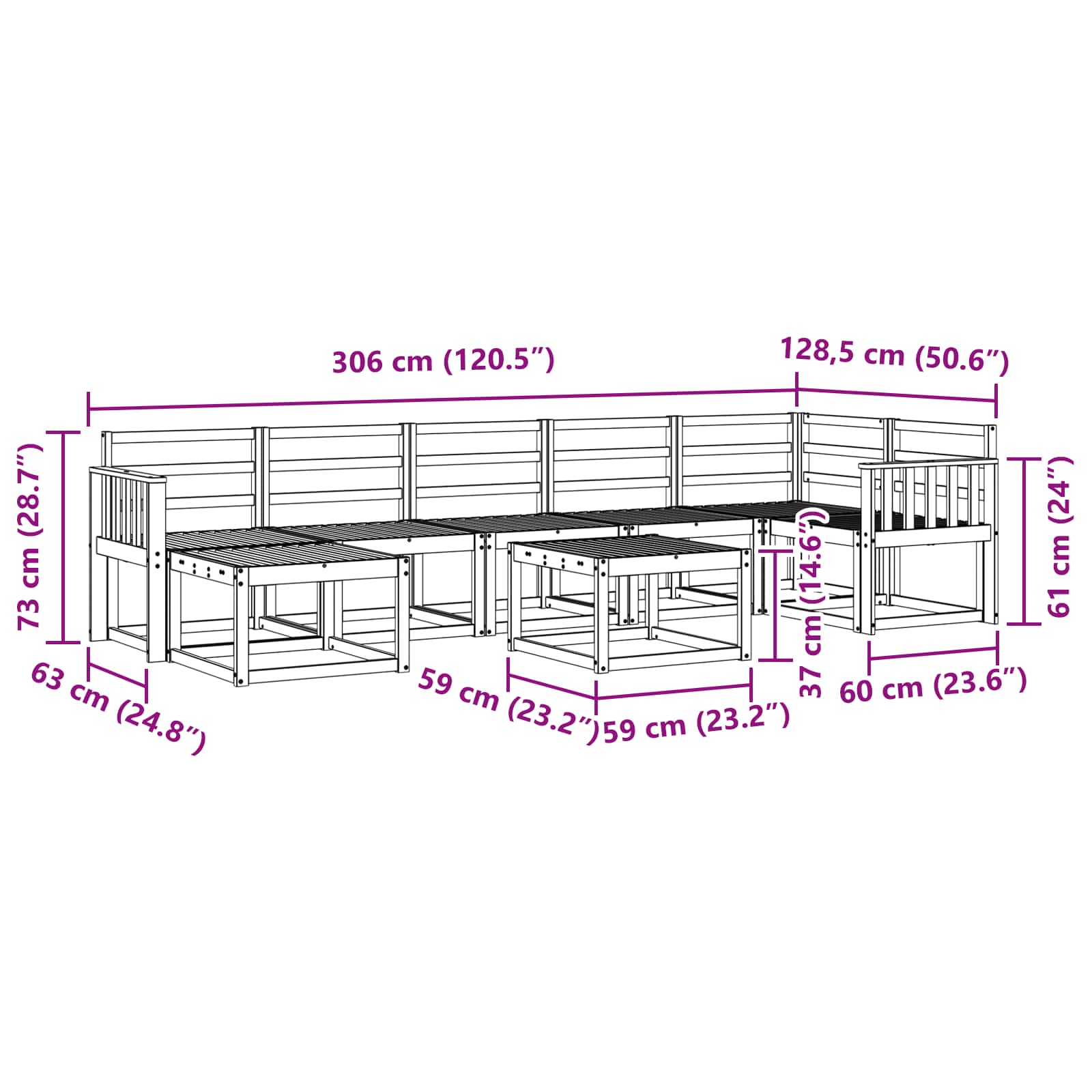Buiten bankenset 8 pcs Naturel Massief Acaciahout image 11