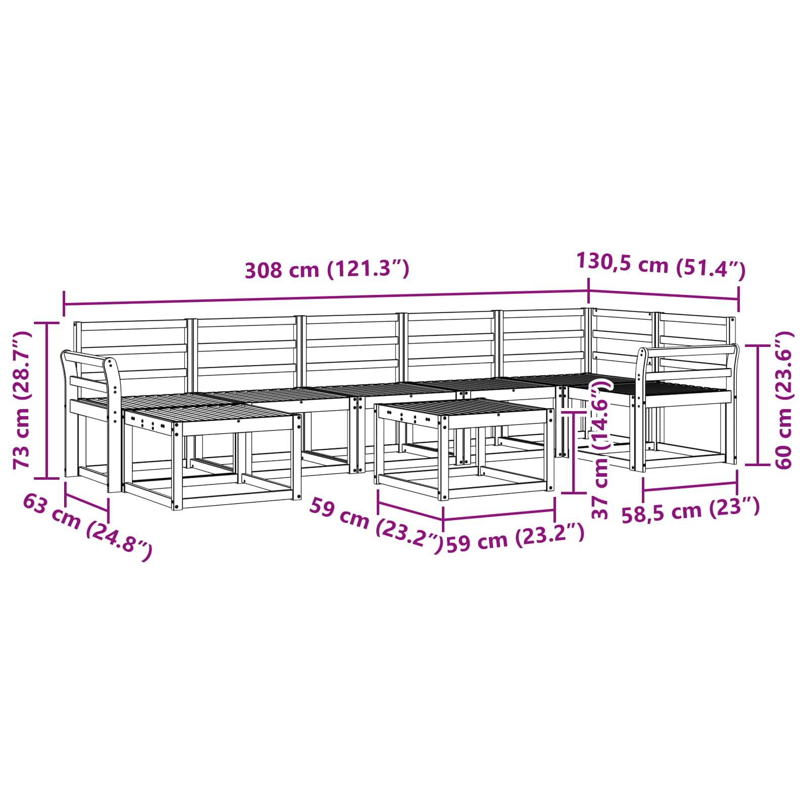 Buiten bankenset 8 pcs Naturel Massief Acaciahout image 11