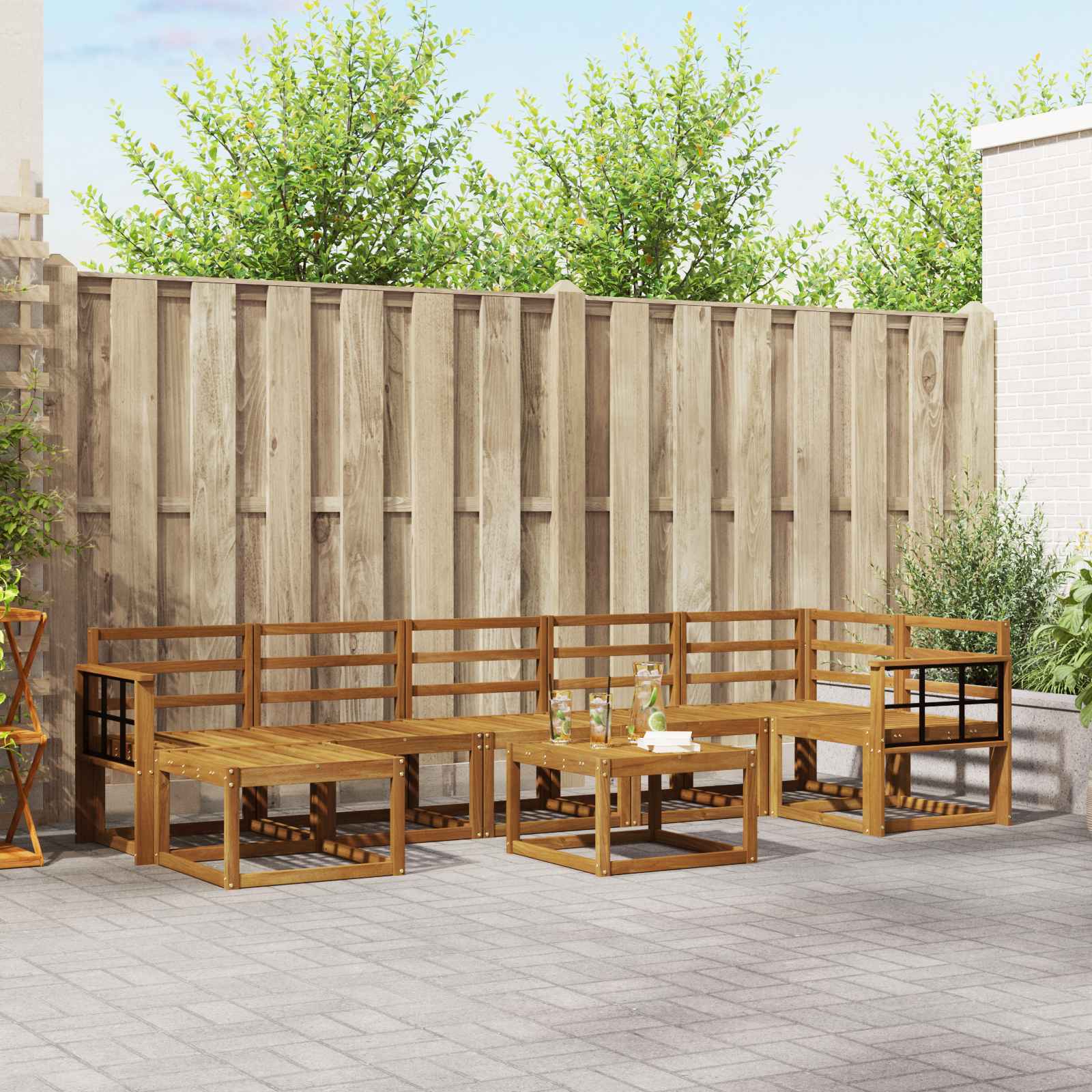 Buiten bankenset 8 pcs Naturel Massief Acaciahout image 1