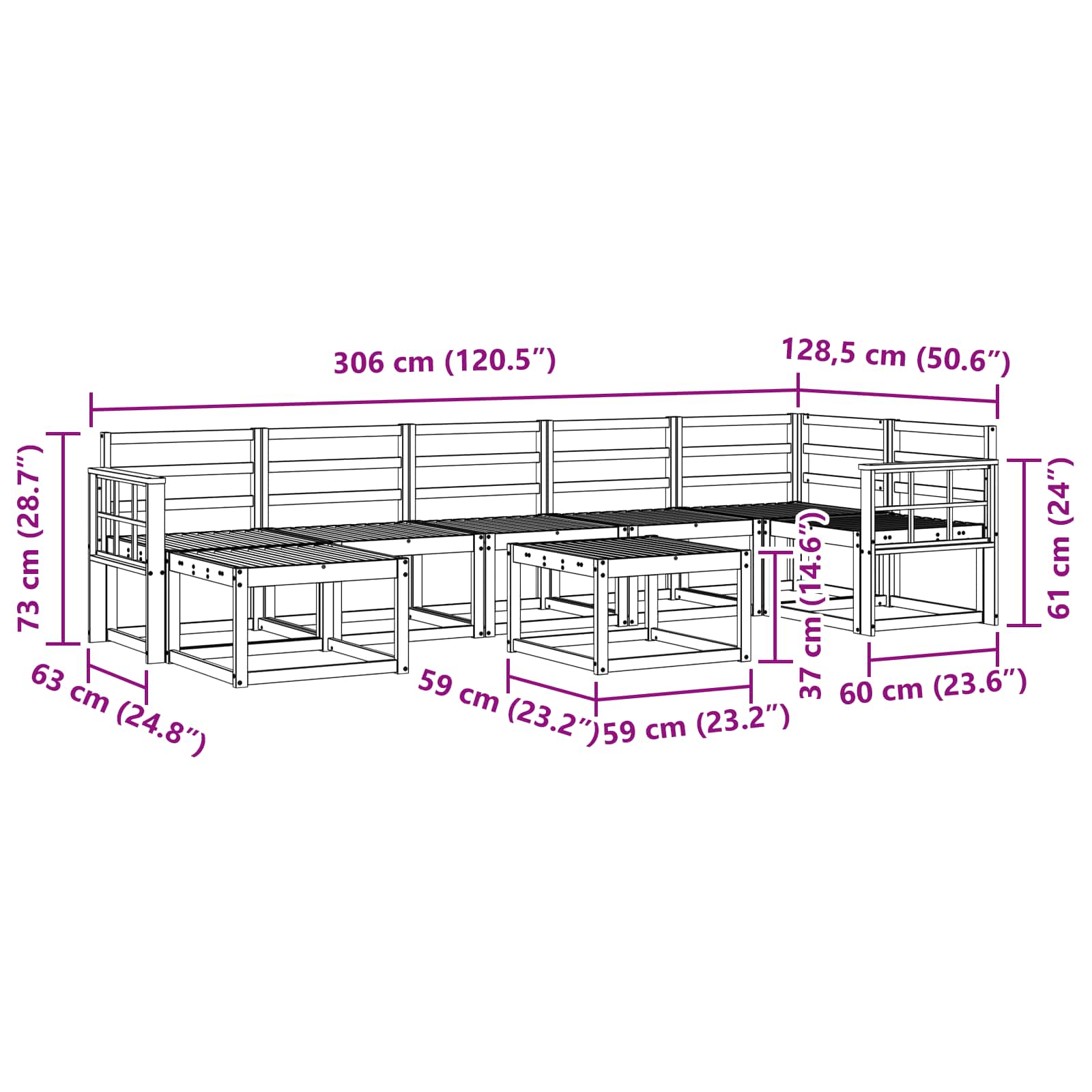 Buiten bankenset 8 pcs Naturel Massief Acaciahout image 11