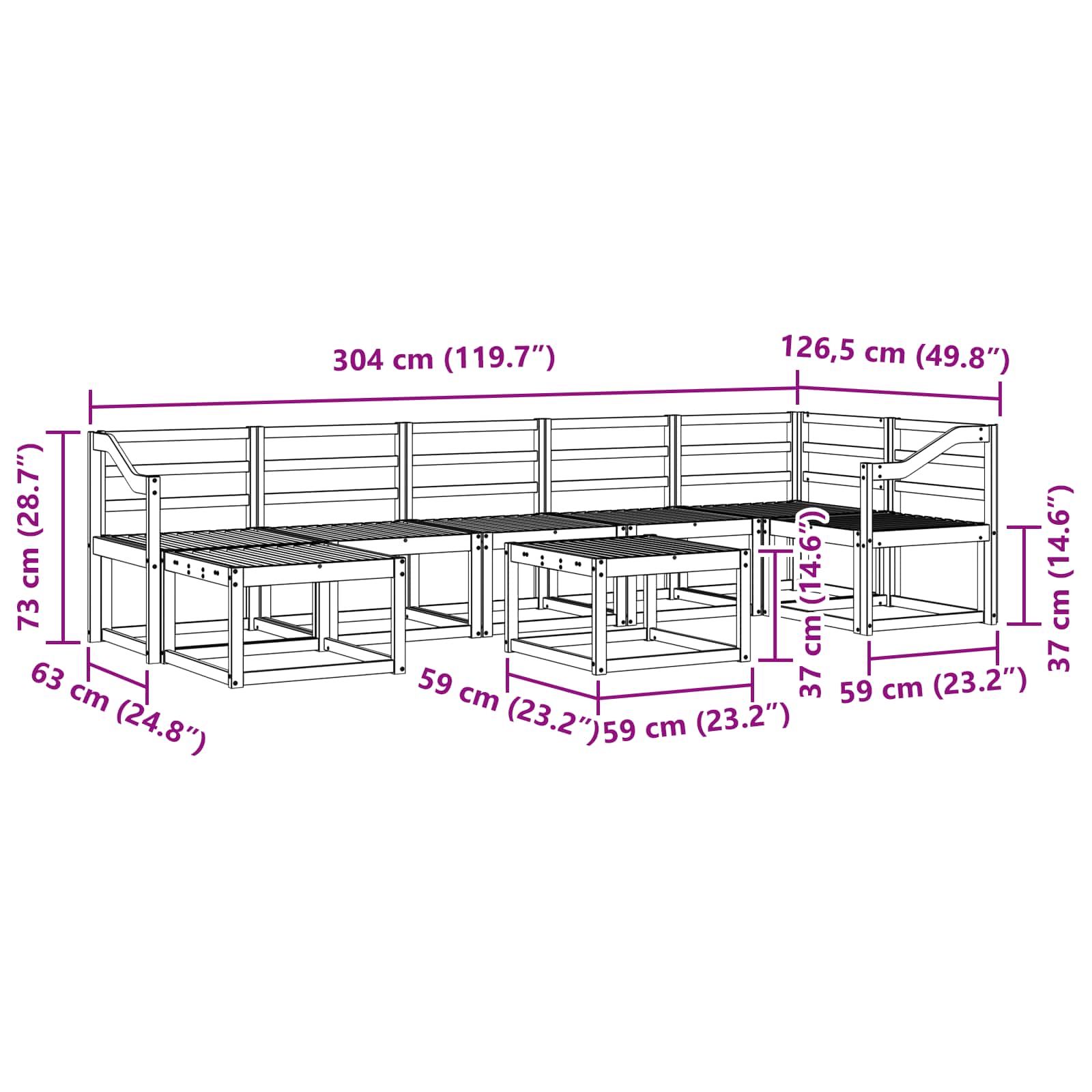 Buiten bankenset 8 pcs Naturel Massief Acaciahout image 11