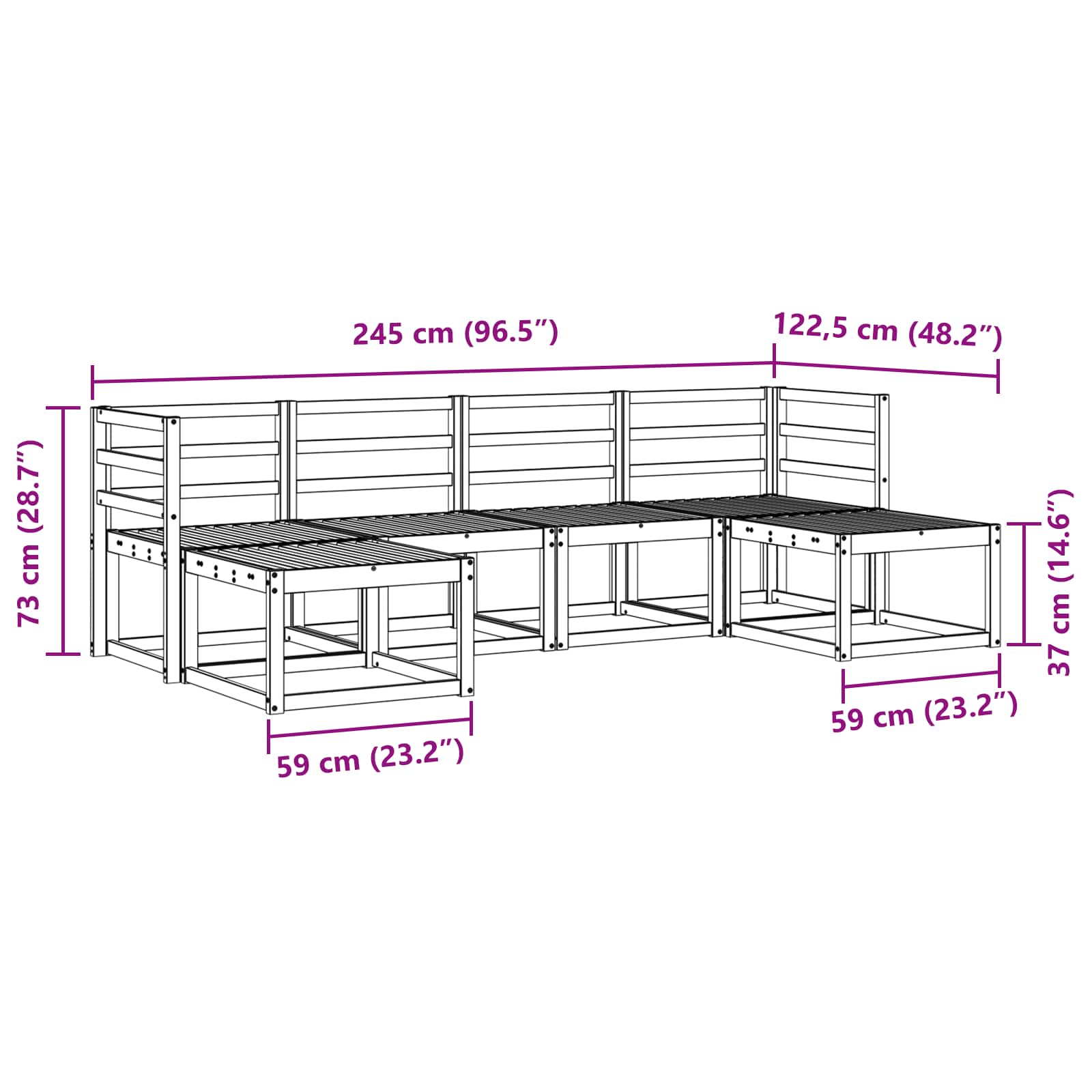 Buiten bankenset 6 pcs Naturel Massief Acaciahout image 7