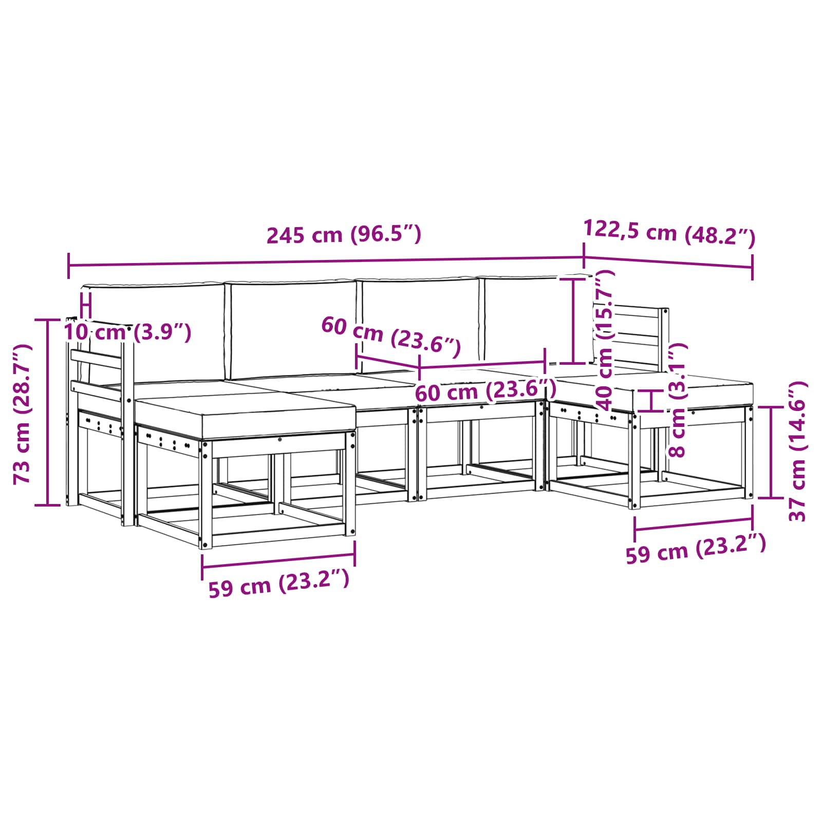 Zunanja garnitura za sedenje z blazino 6 pcs Naravna in bež - slika 6