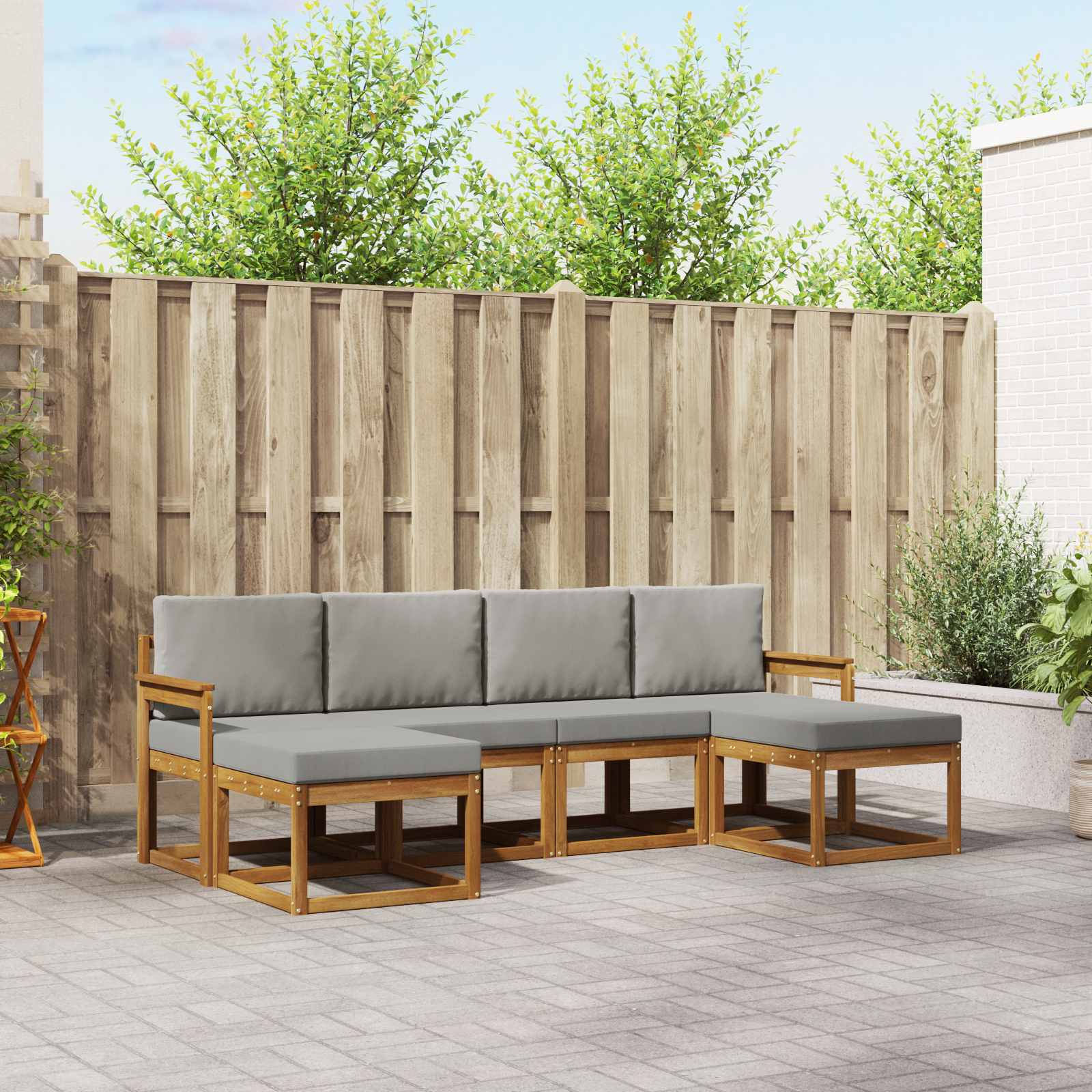 Zunanja garnitura za sedenje 6 pcs Naravna in svetlo siva