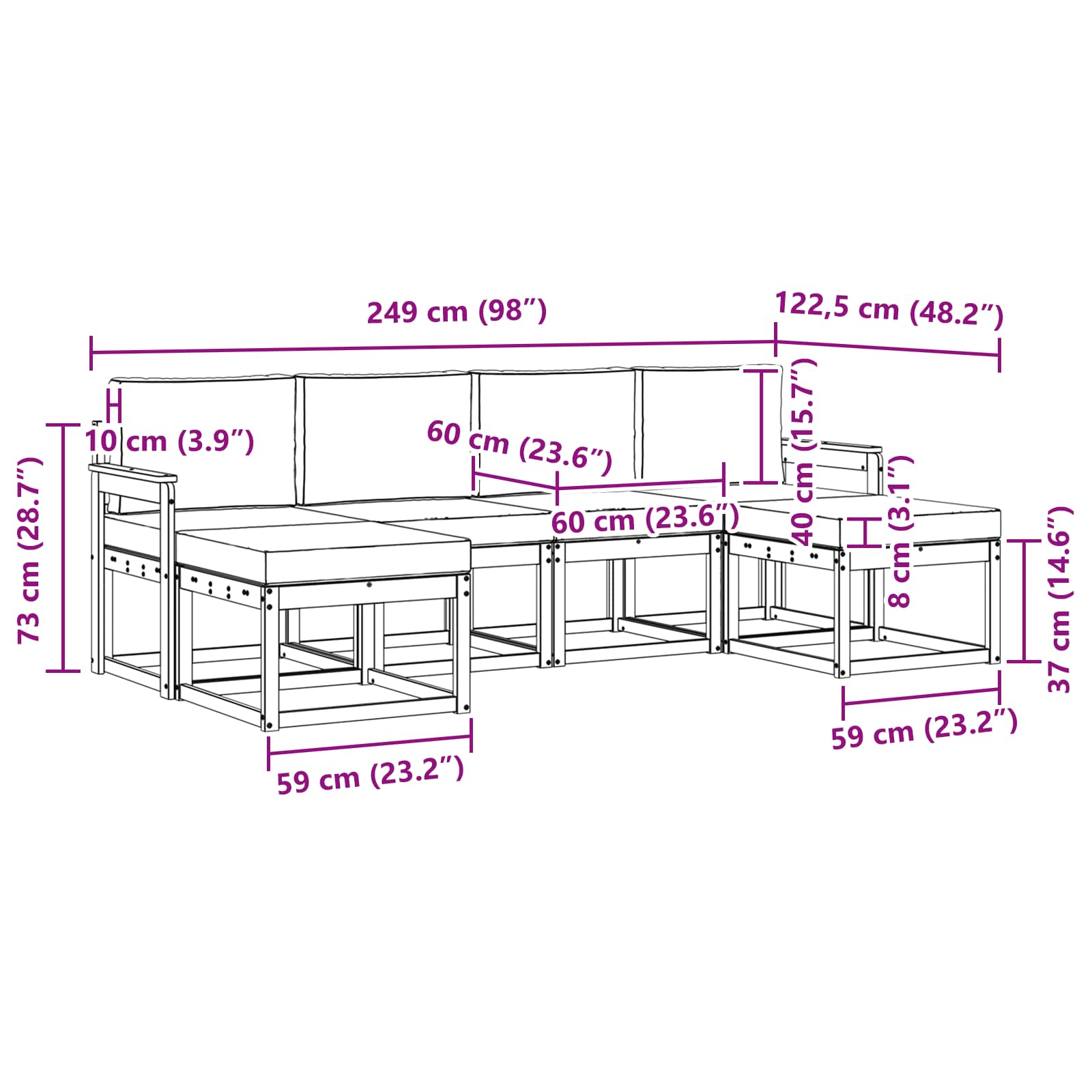 Zunanja garnitura za sedenje 6 pcs Naravna in svetlo siva - slika 6