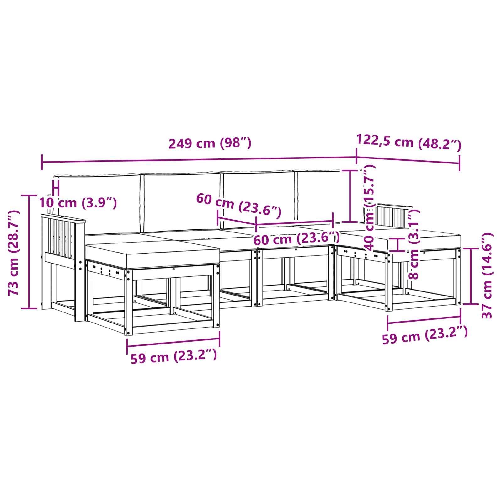 Zunanja garnitura za sedenje 6 pcs Naravna in svetlo siva - slika 6