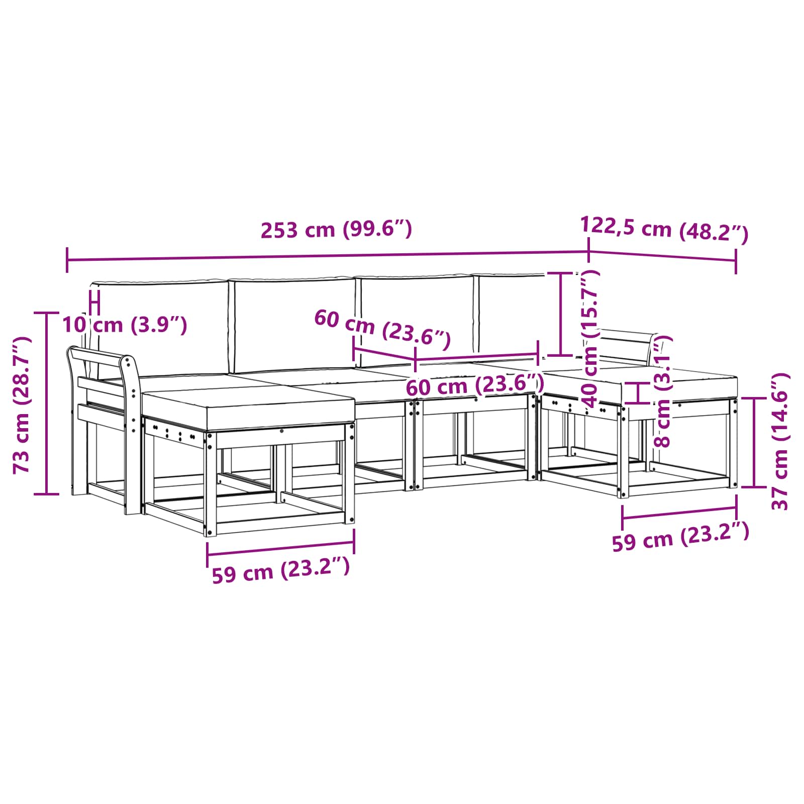 Zunanja garnitura za sedenje z blazino 6 pcs Naravna in bež - slika 6