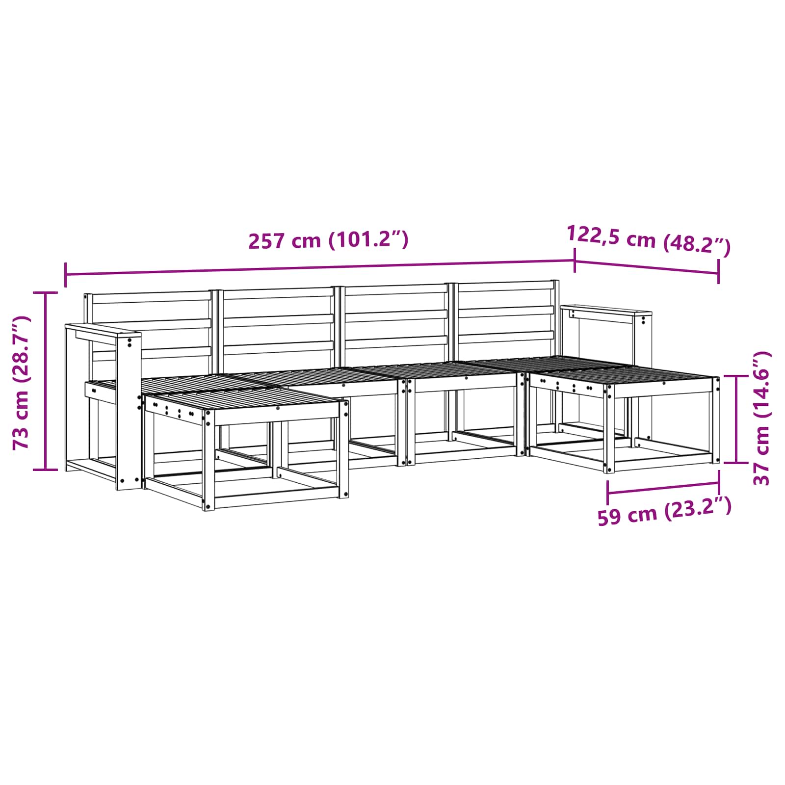 Zunanja garnitura za sedenje 6 pcs Naravna Konstruiran les - slika 7