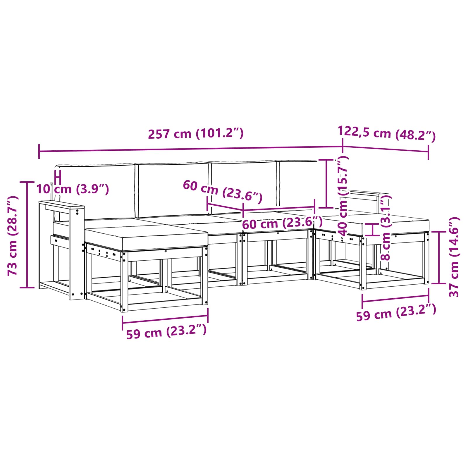 Zunanja garnitura za sedenje z blazino 6 pcs Naravna in bež - slika 6