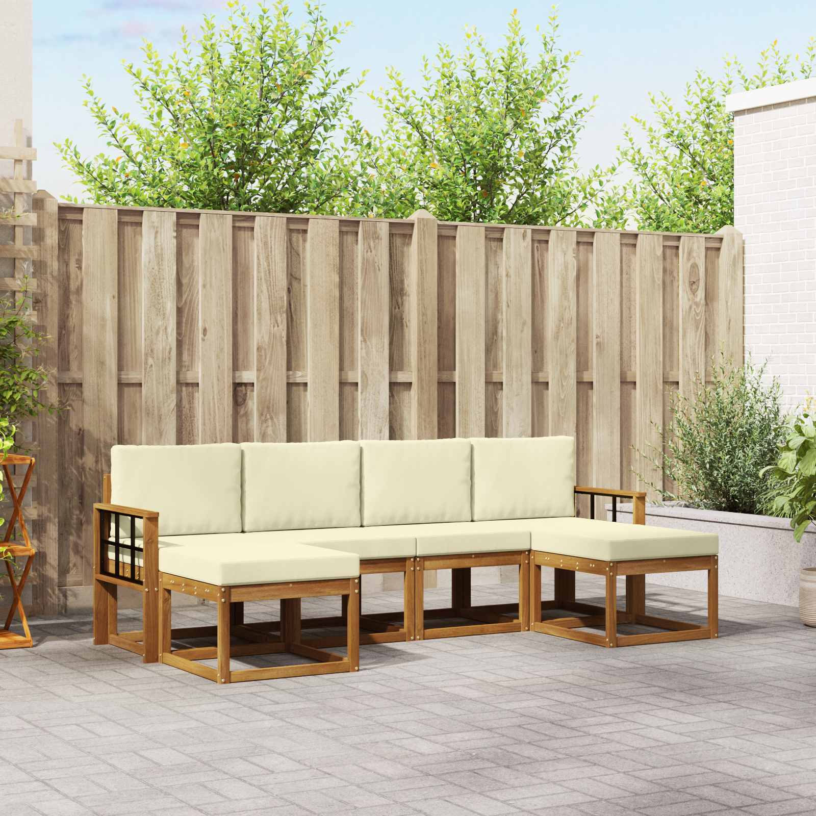 vidaXL Outdoor-Sofagarnitur mit Kissen 6 pcs Natur und Creme