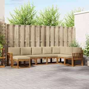 Zunanja garnitura za sedenje z blazino 8 pcs Naravna in bež