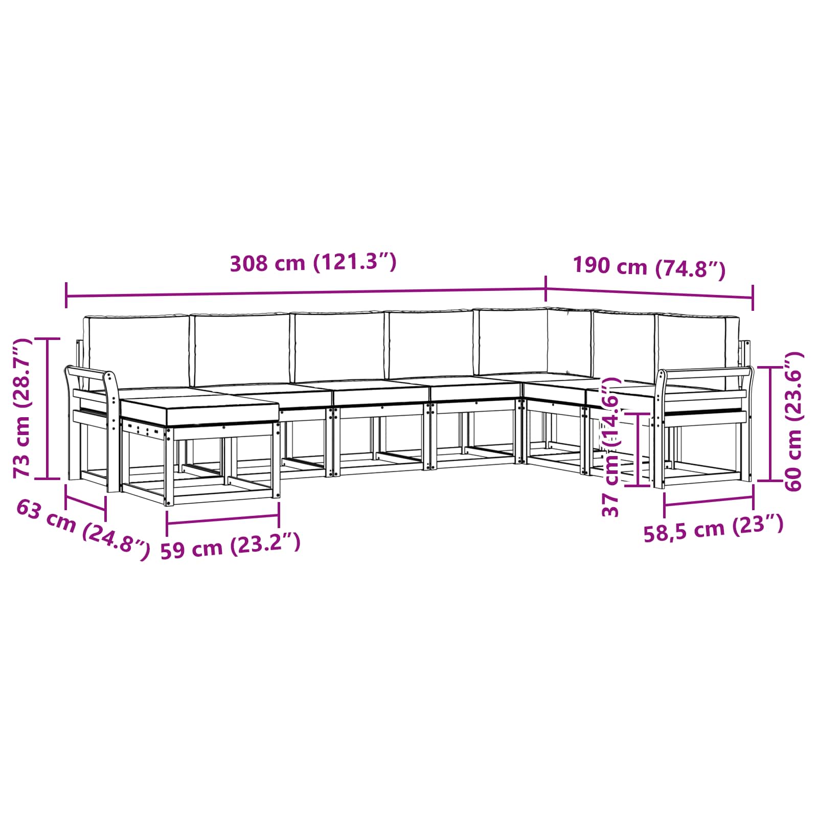 Zunanja garnitura za sedenje 8 pcs Naravna in svetlo siva - slika 7