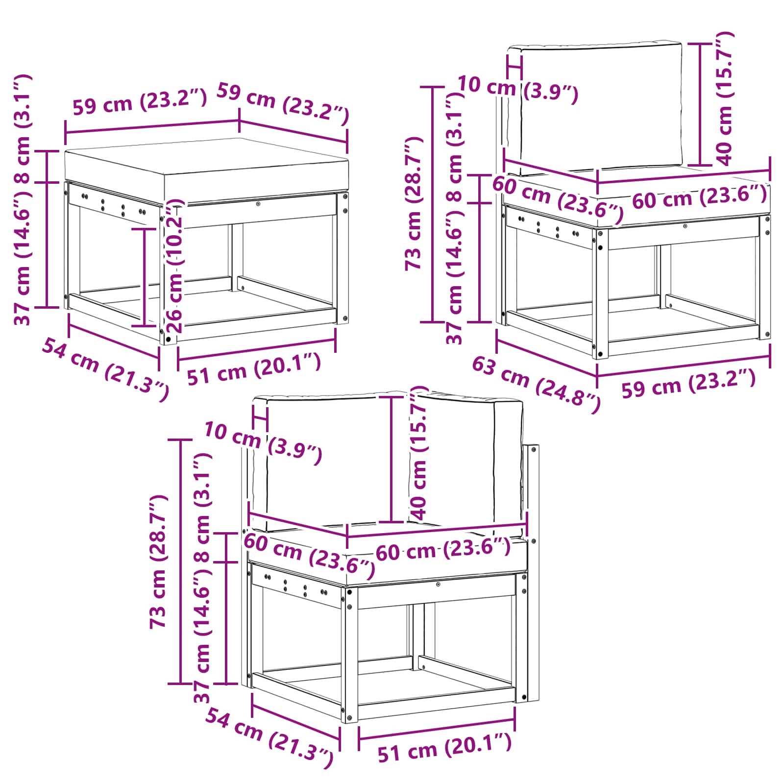 Zunanja garnitura za sedenje 8 pcs Naravna in svetlo siva - slika 8
