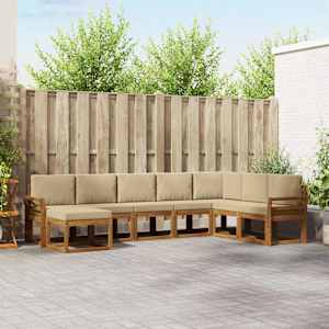 Zunanja garnitura za sedenje z blazino 8 pcs Naravna in bež