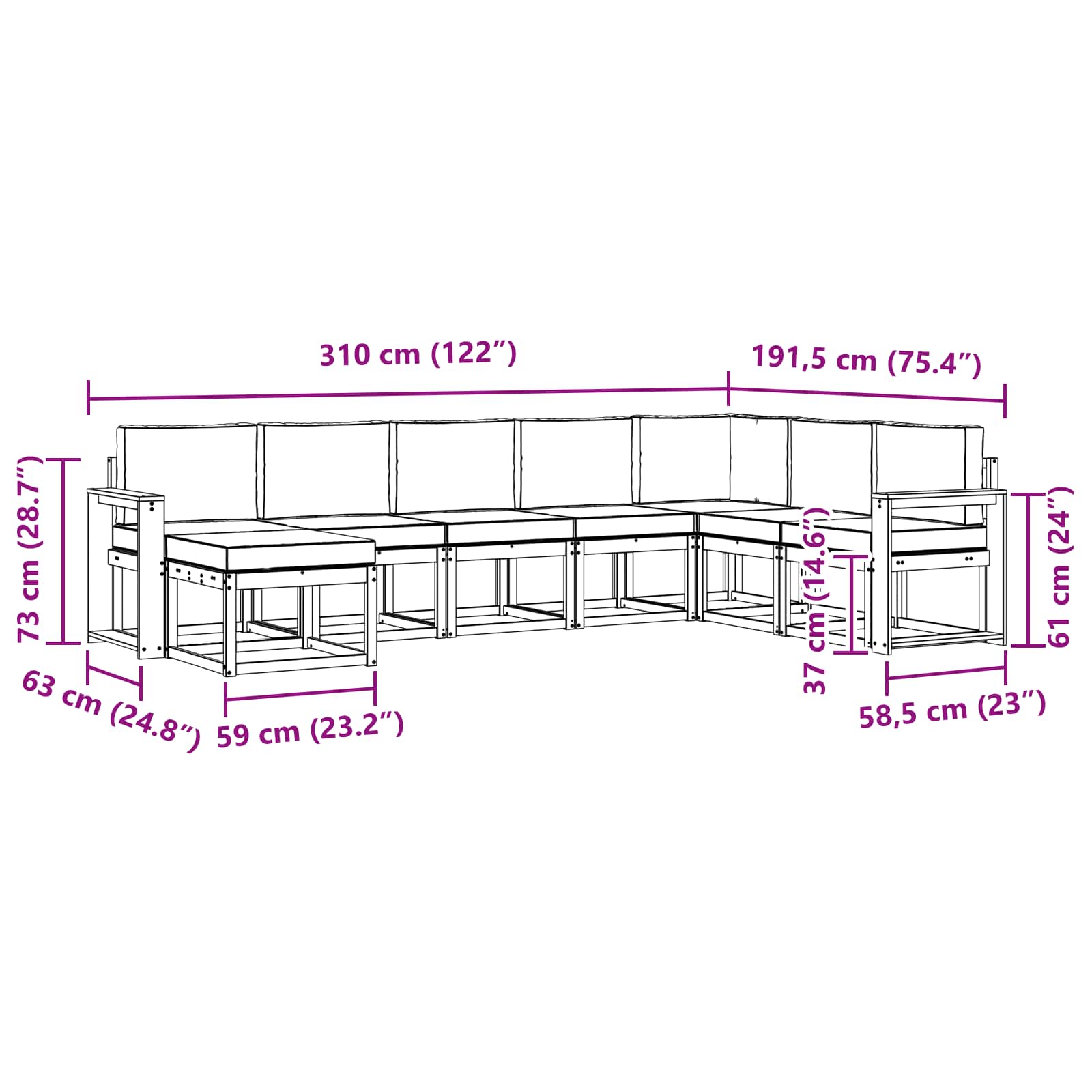 Zunanja garnitura za sedenje 8 pcs Naravna in svetlo siva - slika 7