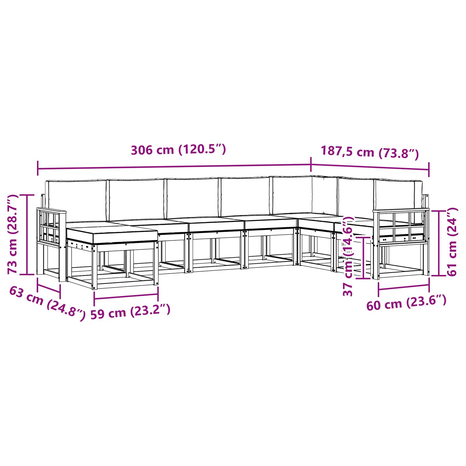 Zunanja garnitura za sedenje 8 pcs Naravna in svetlo siva - slika 7