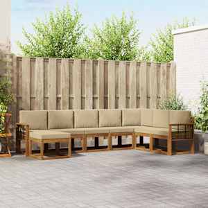 Zunanja garnitura za sedenje z blazino 8 pcs Naravna in bež