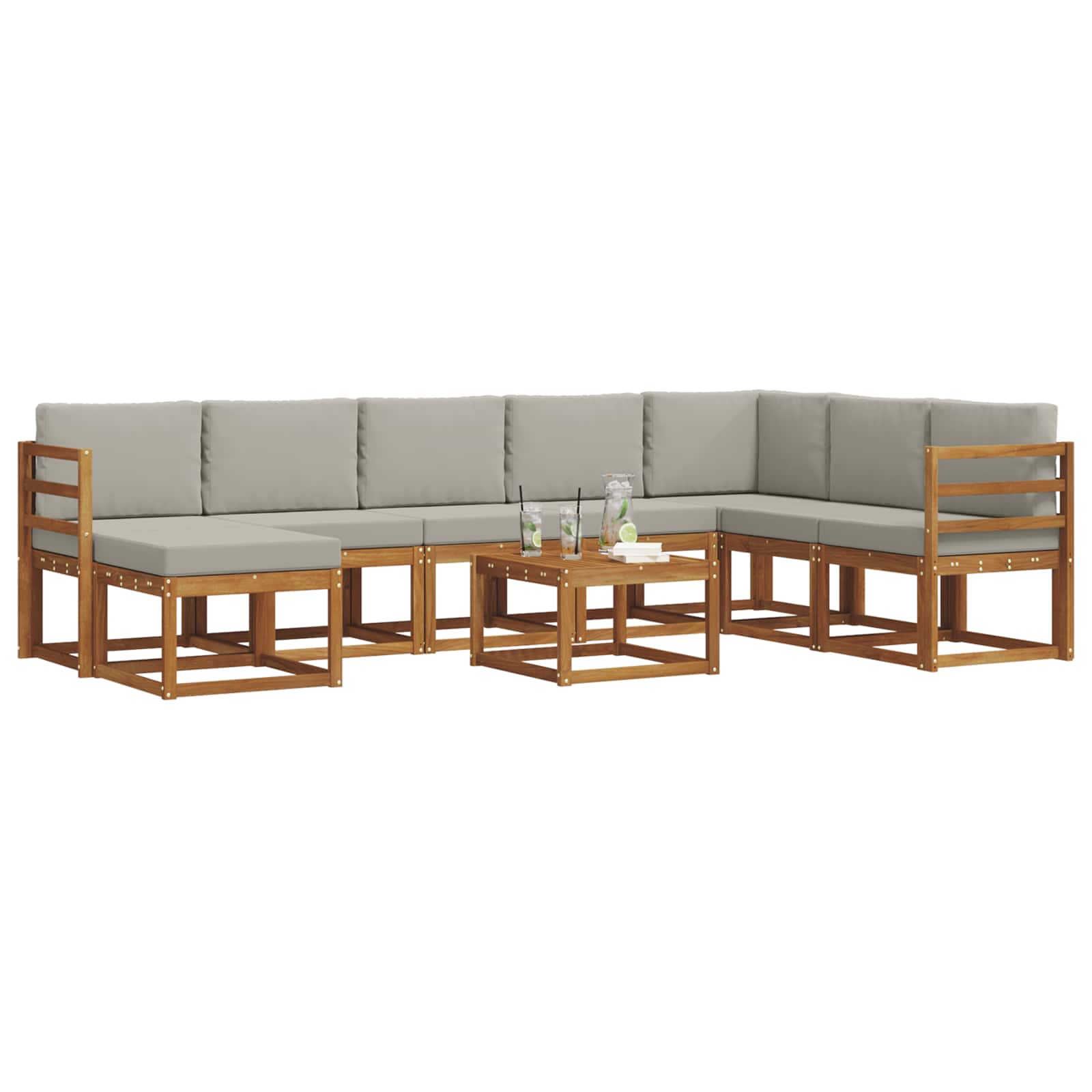 Thumbnail - vidaXL Outdoor-Sofagarnitur mit Kissen 9 pcs Natürlich und Hellgrau