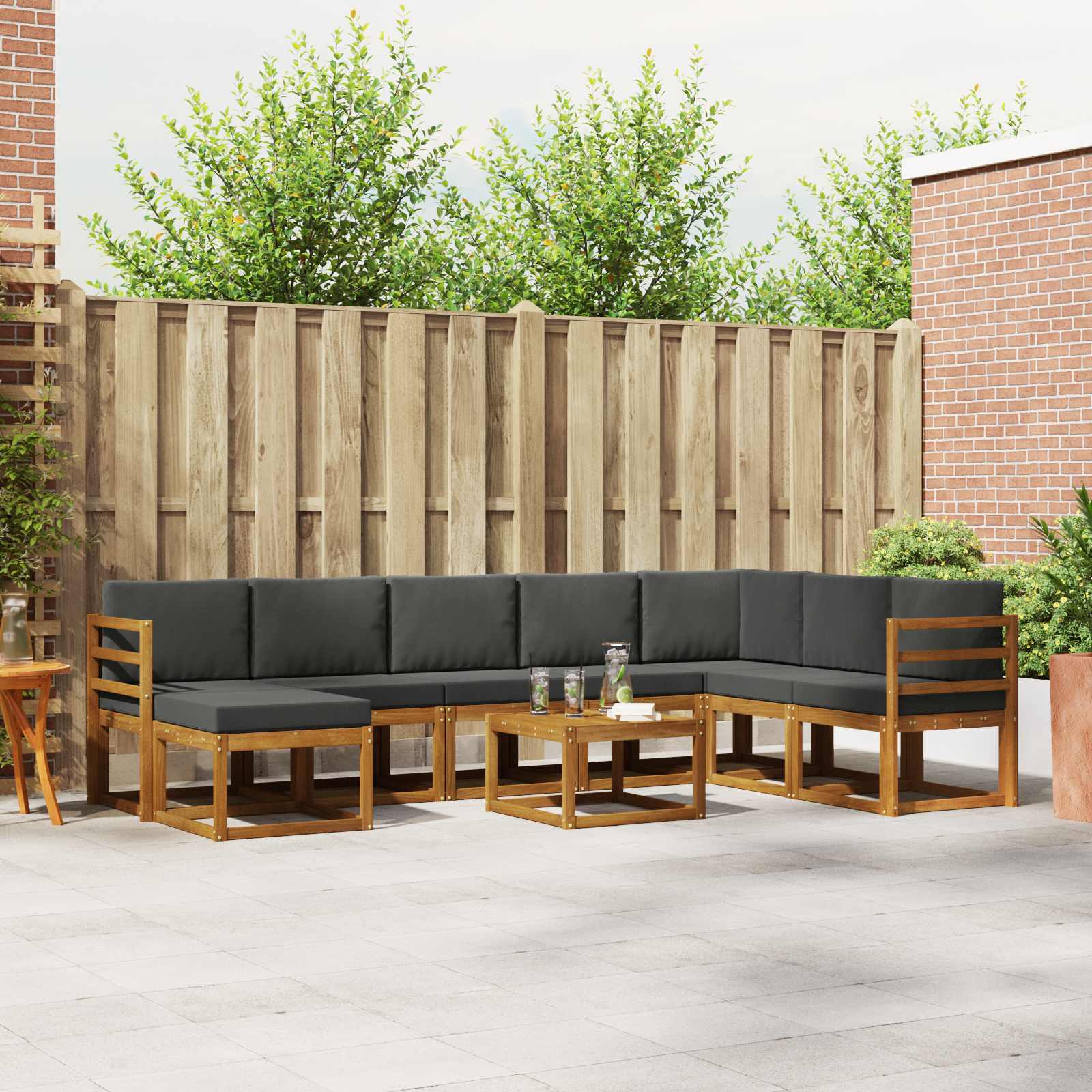 vidaXL Outdoor-Sofagarnitur mit Kissen 9 pcs Natur und Anthrazit