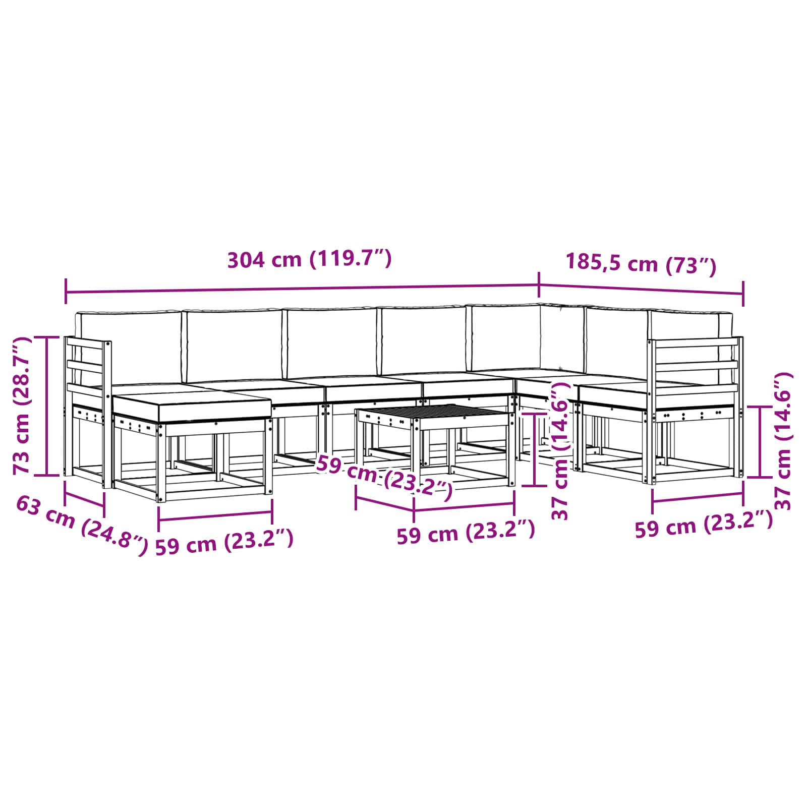 Zunanja garnitura za sedenje 9 pcs Naravna in antracitna - slika 9