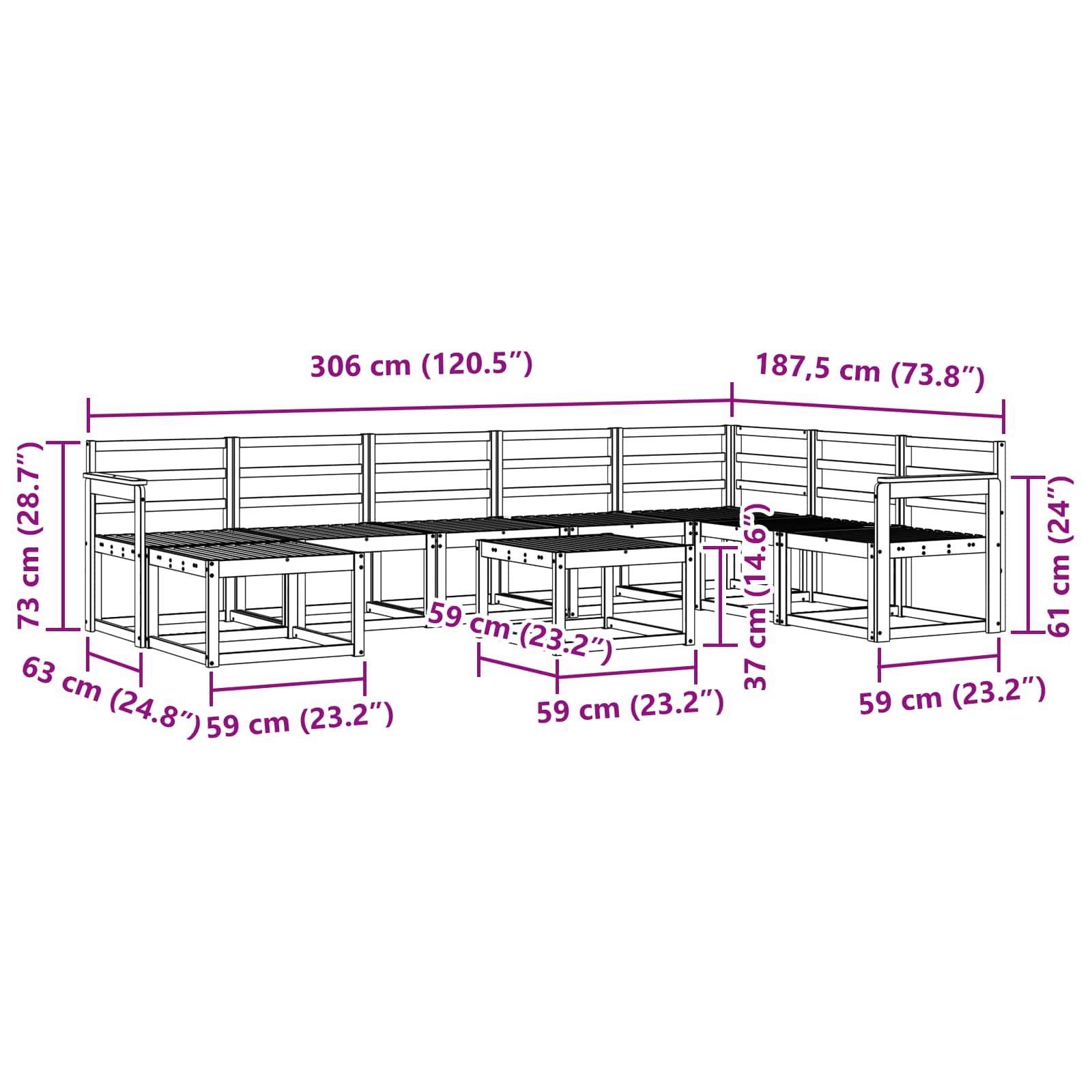 Buiten bankenset 9 pcs Naturel Massief Acaciahout image 10