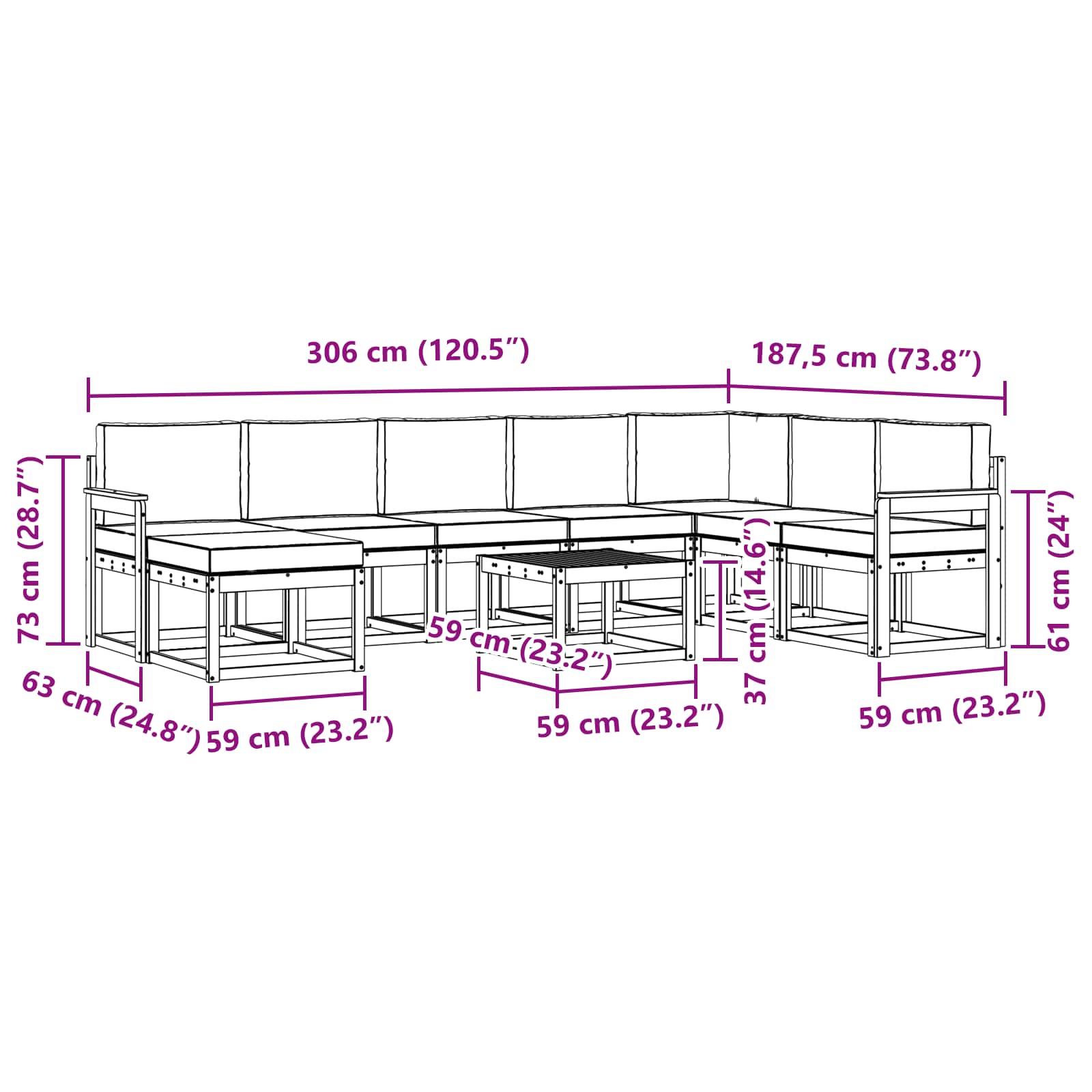 Zunanja garnitura za sedenje 9 pcs Naravna in antracitna - slika 9