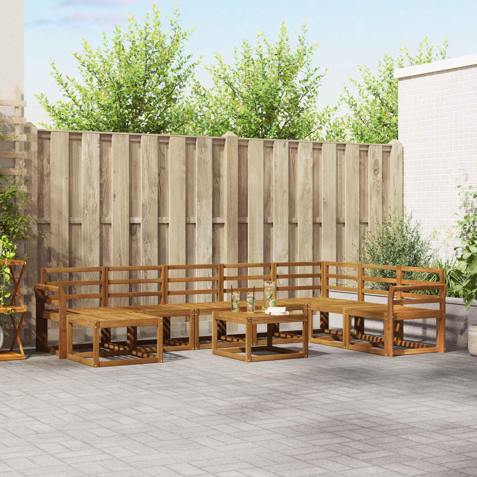 Buiten bankenset 9 pcs Naturel Massief Acaciahout image 1