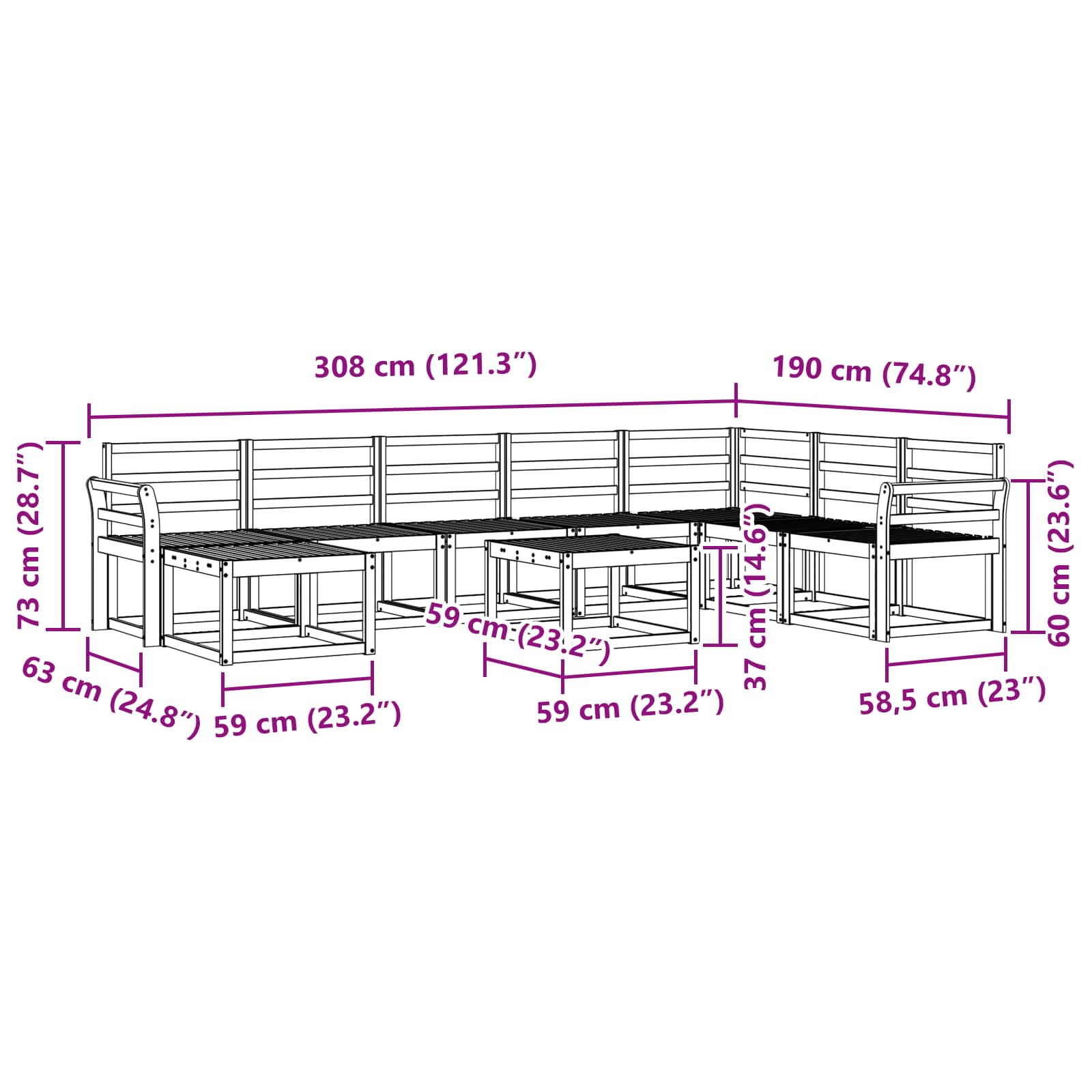 Buiten bankenset 9 pcs Naturel Massief Acaciahout image 10