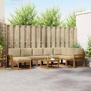 Zunanja garnitura za sedenje z blazino 9 pcs Naravna in bež