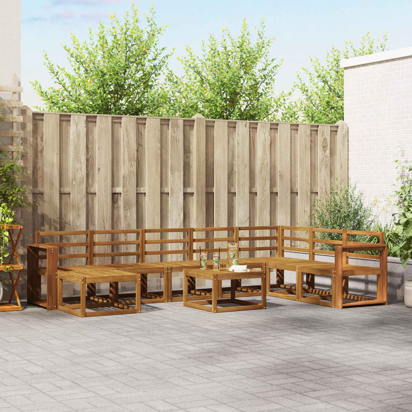 Buiten bankenset 9 pcs Naturel Massief Acaciahout image 1