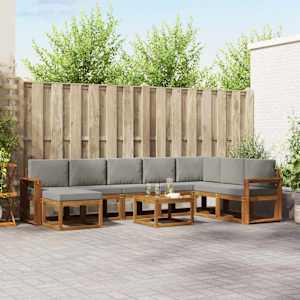 Zunanja garnitura za sedenje 9 pcs Naravna in svetlo siva