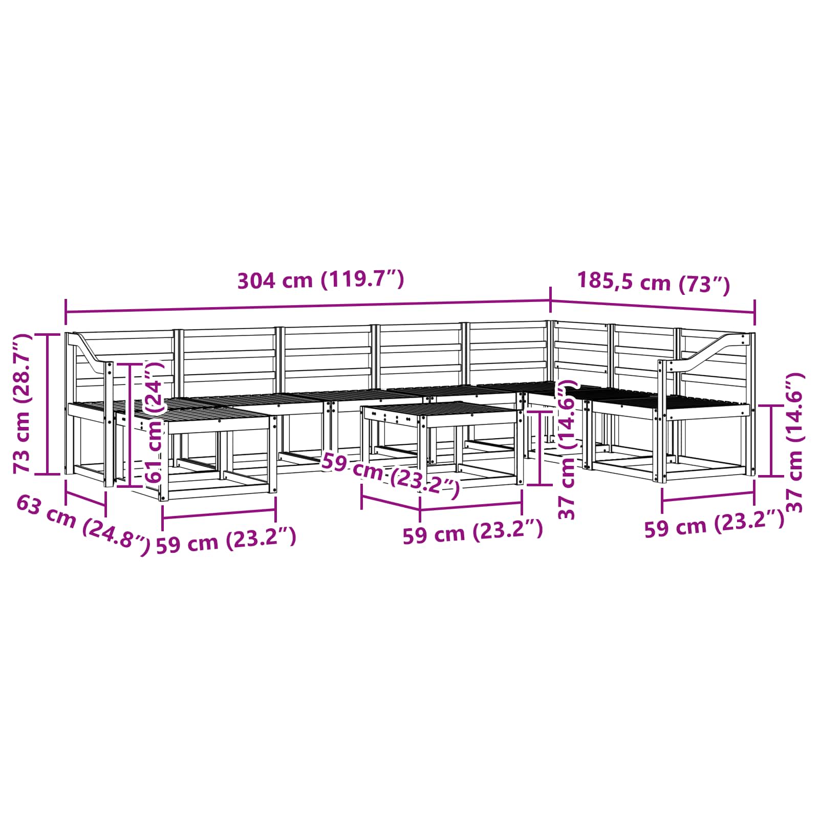 Buiten bankenset 9 pcs Naturel Massief Acaciahout image 10