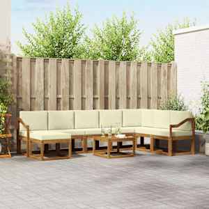 Zunanja garnitura za sedenje z blazino 9 pcs Naravna in smetana