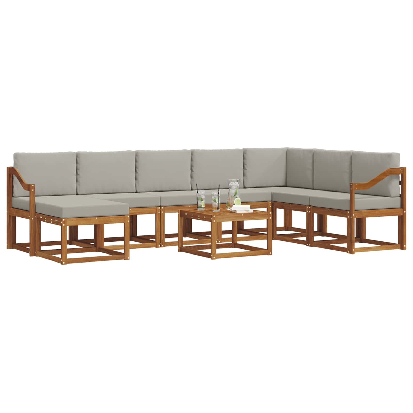 Zunanja garnitura za sedenje 9 pcs Naravna in svetlo siva - slika 3