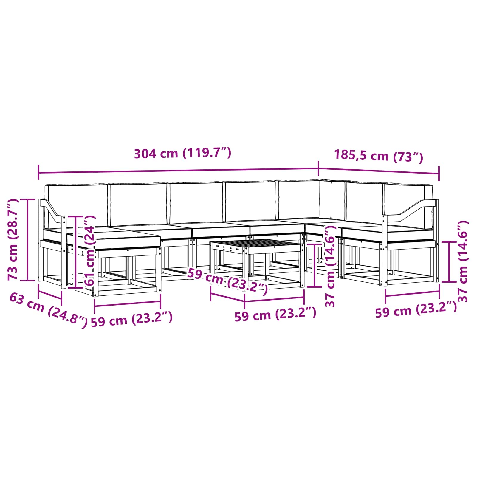 Zunanja garnitura za sedenje 9 pcs Naravna in svetlo siva - slika 9