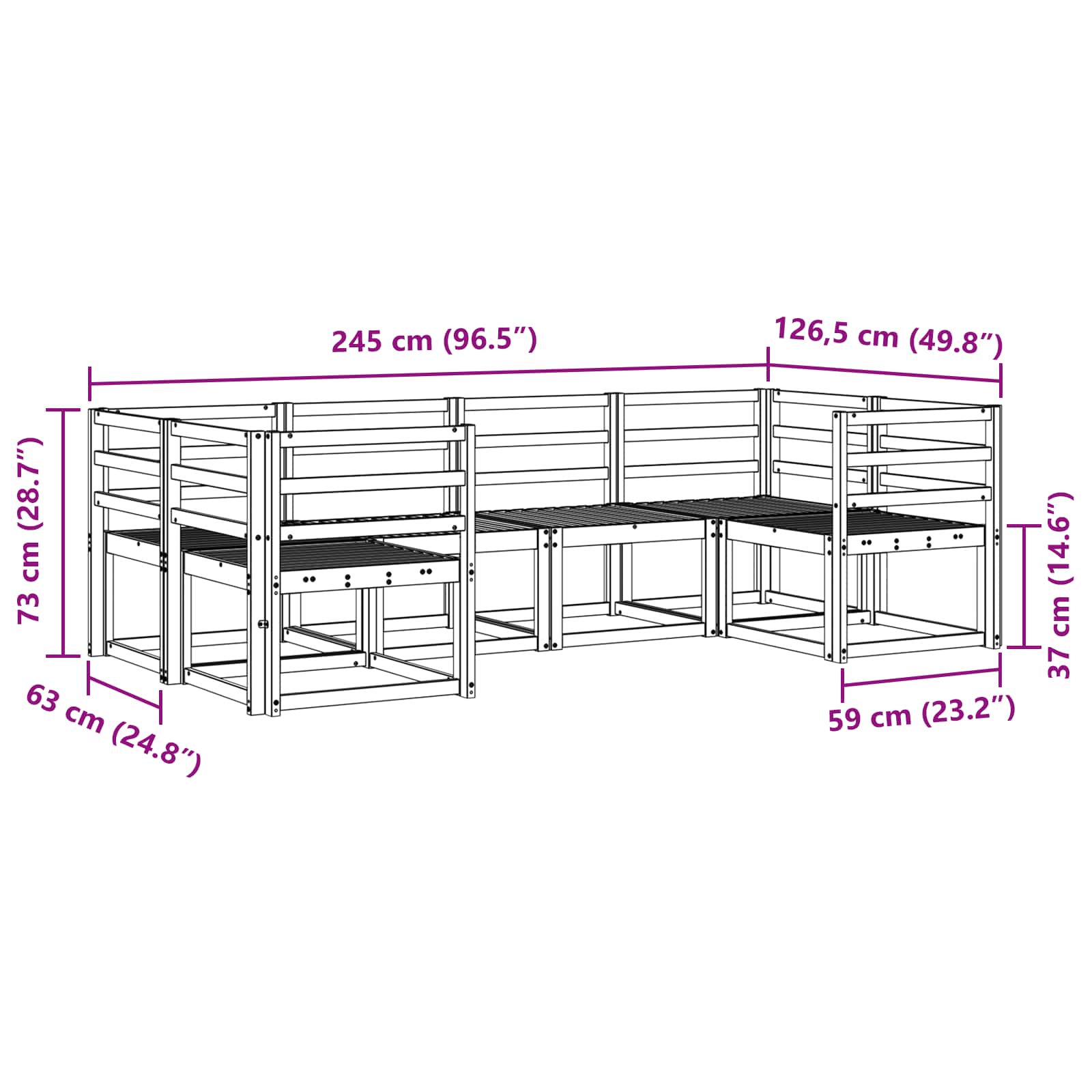 Buiten bankenset 6 pcs Naturel Massief Acaciahout image 6