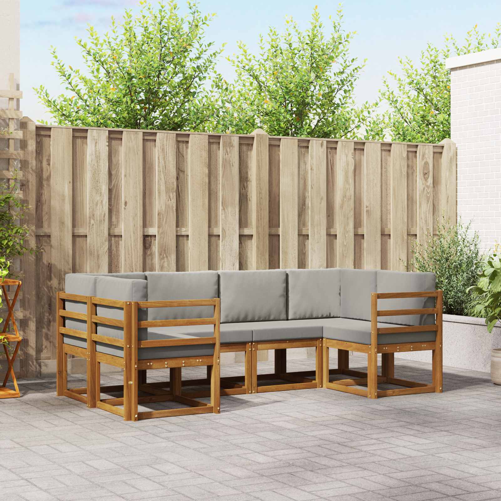 Zunanja garnitura za sedenje 6 pcs Naravna in svetlo siva