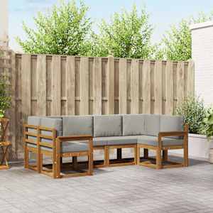 Zunanja garnitura za sedenje 6 pcs Naravna in svetlo siva