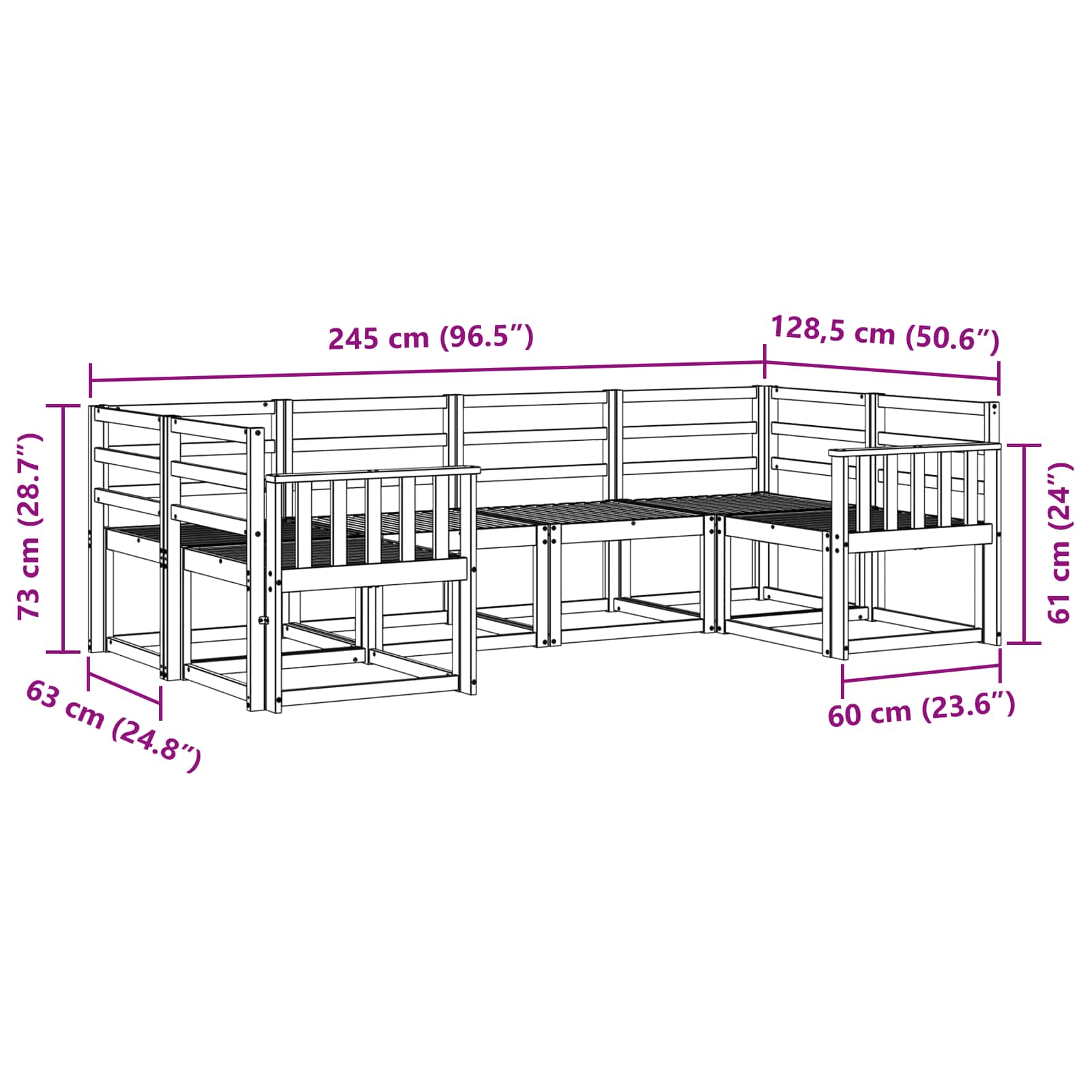 Buiten bankenset 6 pcs Naturel Massief Acaciahout image 6