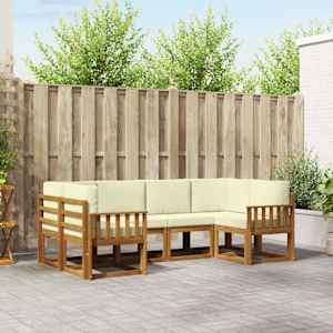 Zunanja garnitura za sedenje z blazino 6 pcs Naravna in smetana