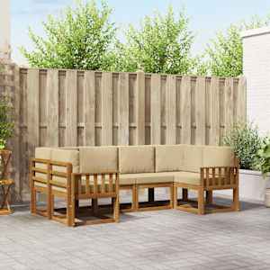 Zunanja garnitura za sedenje z blazino 6 pcs Naravna in bež