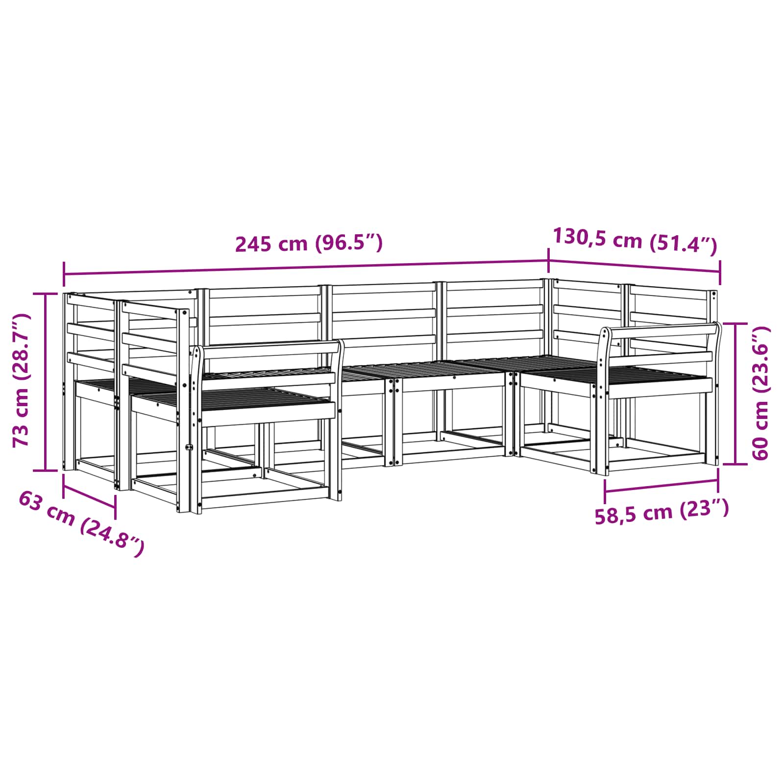 Buiten bankenset 6 pcs Naturel Massief Acaciahout image 6