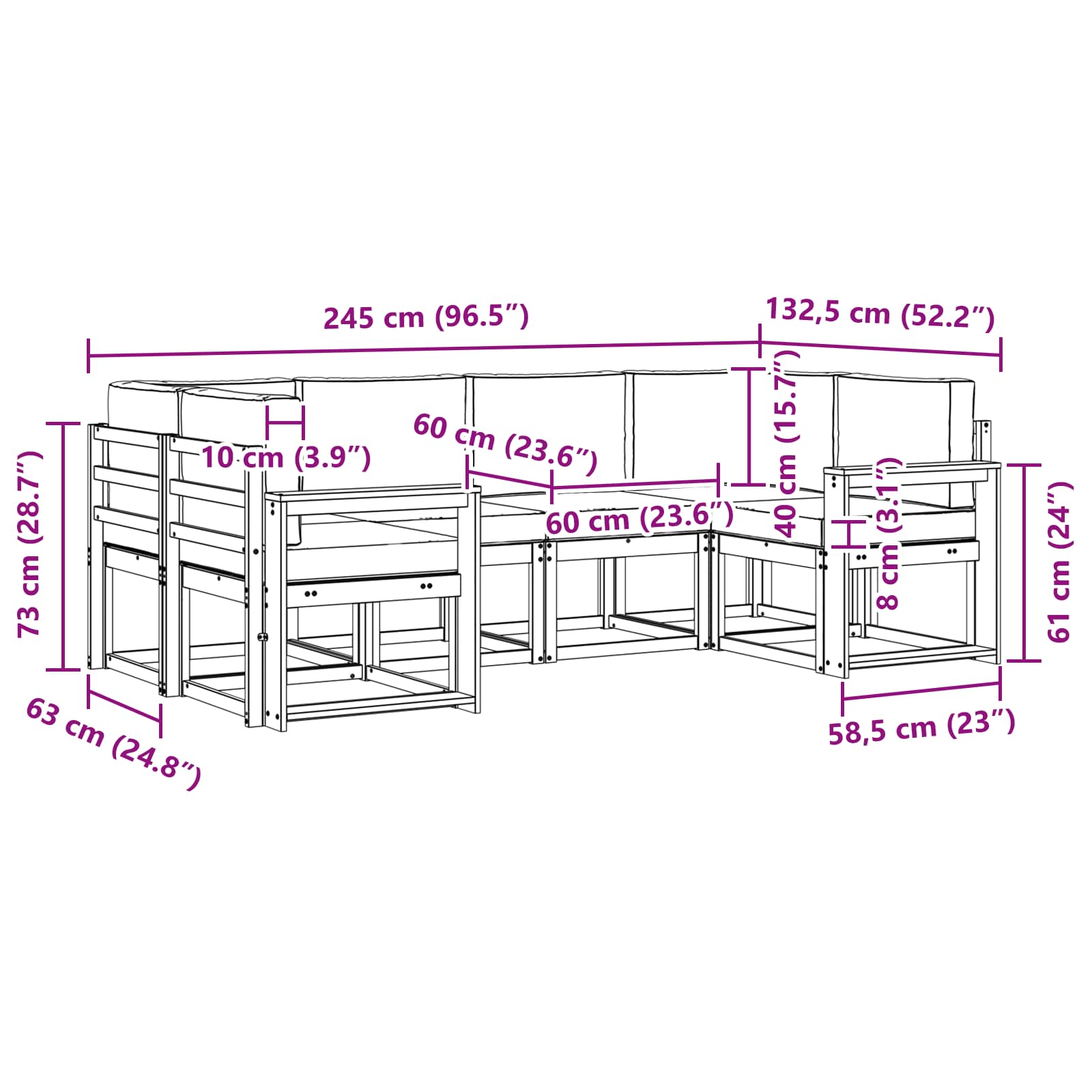 Zunanja garnitura za sedenje 6 pcs Naravna in svetlo siva - slika 7