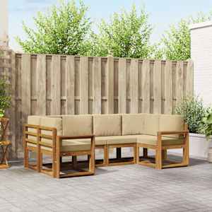 Zunanja garnitura za sedenje z blazino 6 pcs Naravna in bež